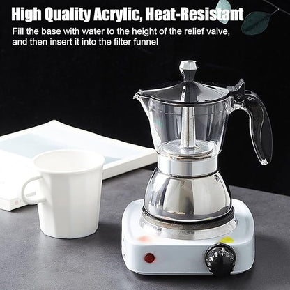 JUSTHERE 6 Cups Stainless Steel Coffee Pot Coffee Maker, Moka Pot Espresso Maker Premium Heat-Resistant Acrylic Top Stainless Steel Moka Pot, Stovetop Espresso Maker for Home