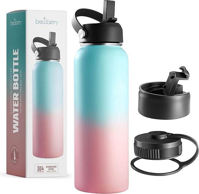 Stainless Steel Insulated Water Bottle and Travel Mug for Hot and Cold Beverages, Wide Mouth, Double Wall Insulated Hydration Sports Water Bottle for Hiking, Biking, Outdoor, 32 OZ BPA Free