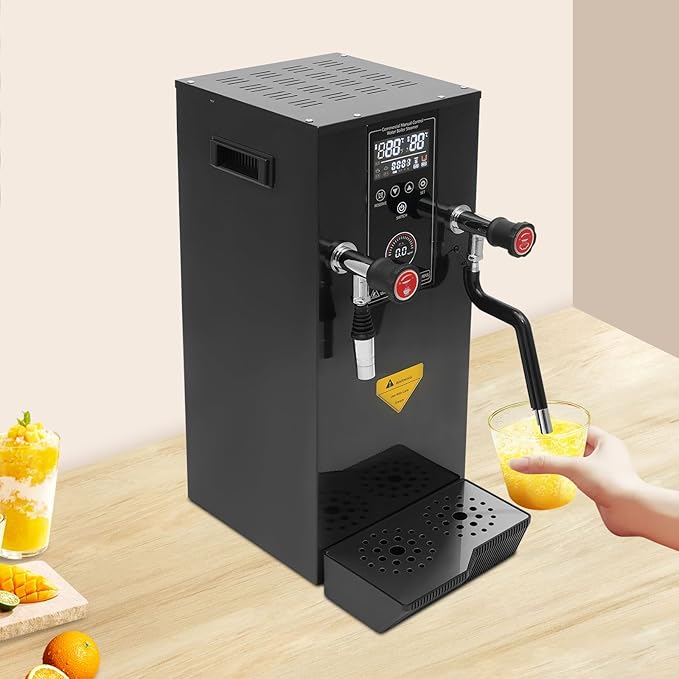 12L Commercial Electric Milk Frother 3000W 110V Steam Boiling Water Machine Modern Milk Foam Machine with LED Display Multi-Purpose Hot Water Dispenser for Espresso Coffee Milk Tea (Black)