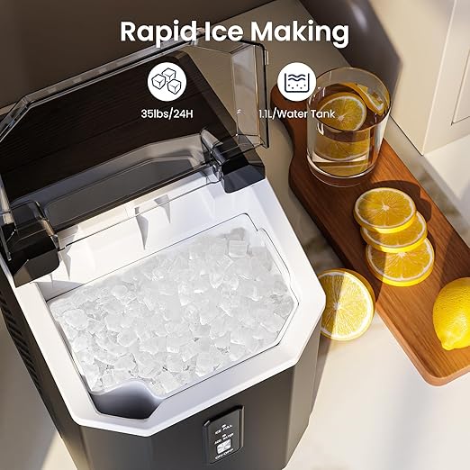Antarctic Star Nugget Ice Makers Countertop with Self-Cleaning, 35lbs/24H, Portable Sonic Ice Maker Machine with Handle/Basket/Scoop for Home, Kitchen, Office, Camping(Black)