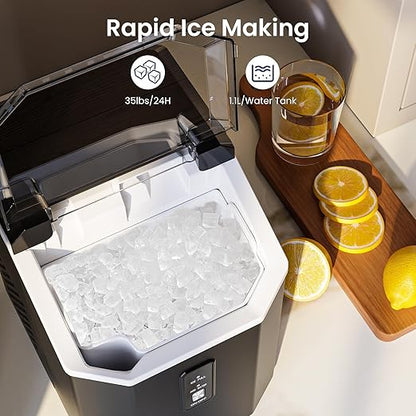 Antarctic Star Nugget Ice Makers Countertop with Self-Cleaning, 35lbs/24H, Portable Sonic Ice Maker Machine with Handle/Basket/Scoop for Home, Kitchen, Office, Camping(Black)