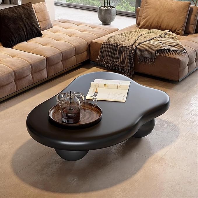 Cute Cloud Coffee Table, Modern Coffee Tables for Living Room, Easy Assembly, Round Edge Irregular Tea Table End Table, Funky Contemporary Low Coffee Table for Bedroom (Black Cloud, L41)