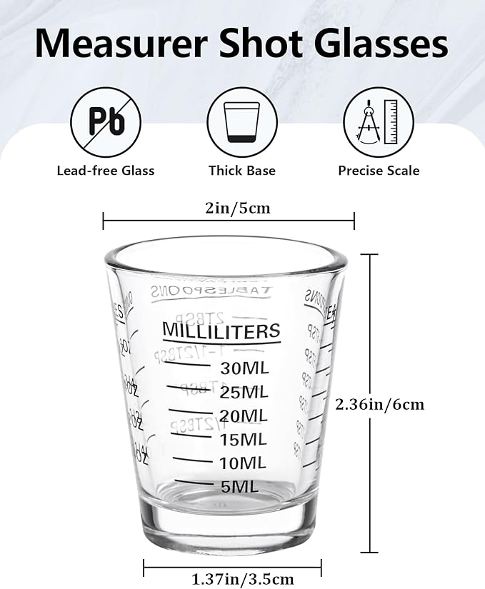 Shot Glasses Measuring Cup Set 2PACK Espresso Shot Glasses Liquid Heavy Glass 26-Incremental Measurement 1 OZ, 2 TBS, 6 TSP, 30 ML Kitchen Tools (Black)