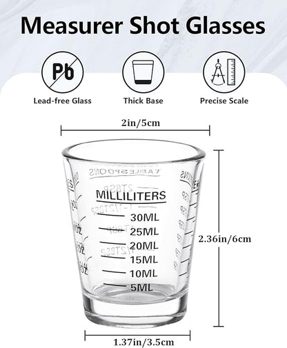 Shot Glasses Measuring Cup Set 2PACK Espresso Shot Glasses Liquid Heavy Glass 26-Incremental Measurement 1 OZ, 2 TBS, 6 TSP, 30 ML Kitchen Tools (Black)
