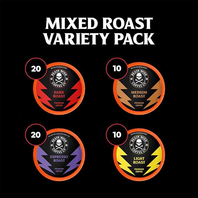 Death Wish Coffee, Single Serve Coffee - Mixed Roast Variety Pack (60 Count)
