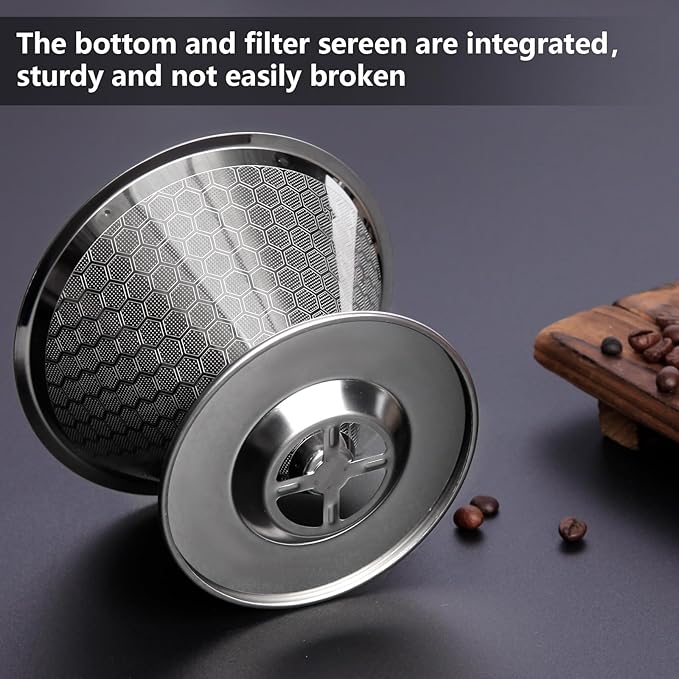Pour Over Coffee Maker 1-4 Cup, V60 Pour Over, 18/10 Stainless Steel Laser Coffee Dripper, Fine Mesh Double Layer Metal Cone Filter, Colador De Cafe