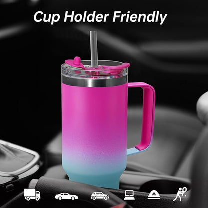 COKTIK 40 oz Tumbler With Handle and Straw Lid, Vacuum Insulated Travel Coffee Mug Stainless Steel Insulated Cup for Beverages, Leak-proof, Cupholder Friendly (Rose Plum)