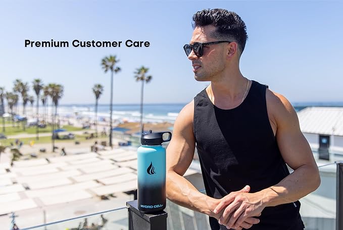 HYDRO CELL Stainless Steel Insulated Water Bottle with Straw - For Cold & Hot Drinks - Metal Vacuum Flask with Screw Cap and Modern Leakproof Sport Thermos for Adults (Teal/Black 32oz)