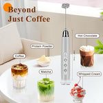Load image into Gallery viewer, Milk Frother Handheld Rechargeable, Frother Wand Drink Mixer Electric Whisk for Coffee, Detachable With 3 Stainless Whisks, Hand Mixer for Lattes, Cappuccino, Matcha, Egg, No Stand, Silver