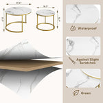 Load image into Gallery viewer, Smuxee White Nesting Coffee Table Set of 2, 27.6" Round Coffee Table Wooden Marble Pattern with Adjustable Non-Slip Feet, Industrial End Table for Living Room Bedroom Balcony