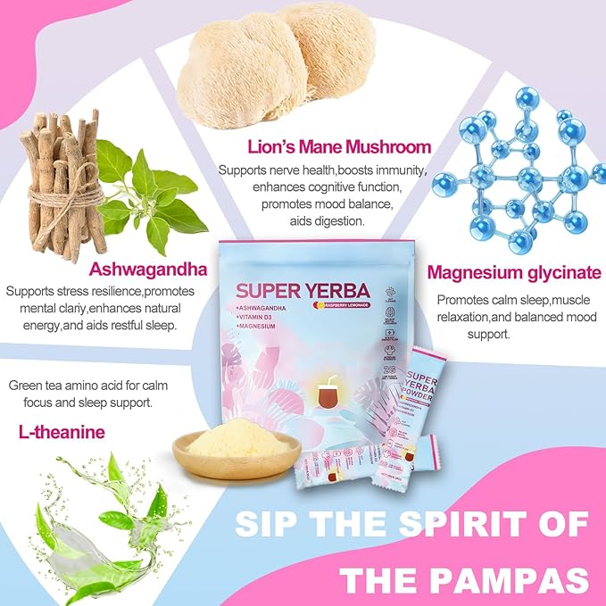 Super Yerba Mate Instant Powder Variety Pack - Citrus, Lemon & Grapefruit Flavors | 30 Servings Each | Energy Boost, Mental Clarity, Gut Health & Satiety | Prebiotics, Probiotics, Hot & Cold Brew, Portable (Lemon)