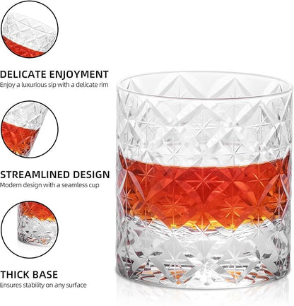 KAMMAK Classic Whiskey Glasses Set of 2, 7.78 oz (230 ml) Old Fashioned Tumbler, Thick Base Glass with Delicate Rim for Scotch, Bourbon, Cocktails, Durable Barware