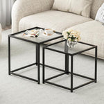 Load image into Gallery viewer, VILAWLENCE Coffee Table Set of 2, Modern Black Patterned Glass Side Table, Metal Frame Square End Table, Center Tables Nesting Coffee Table for Living Room,Bedroom and Small Spaces