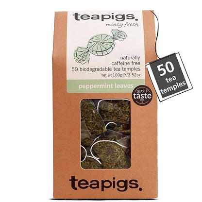 Teapigs Peppermint Leaves Tea Bags Made with Whole Leaves, Caffeine-Free, Natural Ingredients (1 Pack of 50 Teabags)
