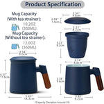 Load image into Gallery viewer, ZENS Tea Cup with Infuser and Lid for Loose Leaf Tea Steeper, 12oz Blue Ceramic Tea Mug with Fine Strainers, Wood Handle, Tea Lovers Gifts