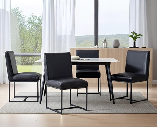CIMOTA Black Modern Dining Chairs Set of 4, Leather Dining Room Chairs Upholstered Armless Guest Side Chair with Black Base for Dining Room/Kitchen, 4PCS