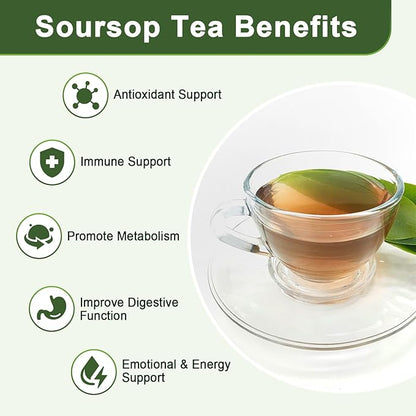 Organic Soursop Leaf Tea Bags | Annona Muricata Herbal Tea for Relaxation & Wellness | Caffeine-Free, Antioxidant Rich | 30 Count | Gluten-Free, Non-GMO