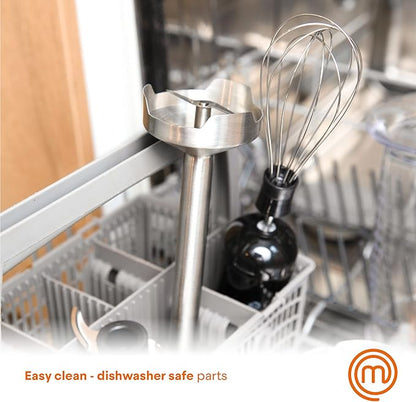 MasterChef Immersion Blender Handheld with Electric Whisk & Milk Frother Attachments, Hand Held Stainless Steel Stick Emulsifier for Making Baby Food, Soup, Puree, Cake, Cappuccino, Latte etc, 400W