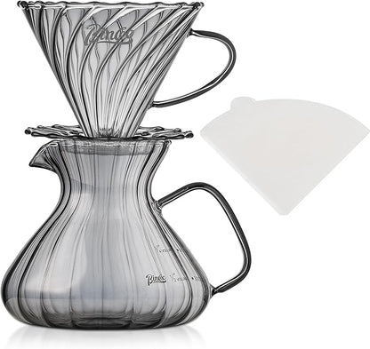 Bincoo Pour Over Coffee Maker Set,650ML Borosilicate Glass Carafe with Coffee Driper&50pcs Paper Filter,Glass Coffee Maker for Home Café Restaurant(Gray)