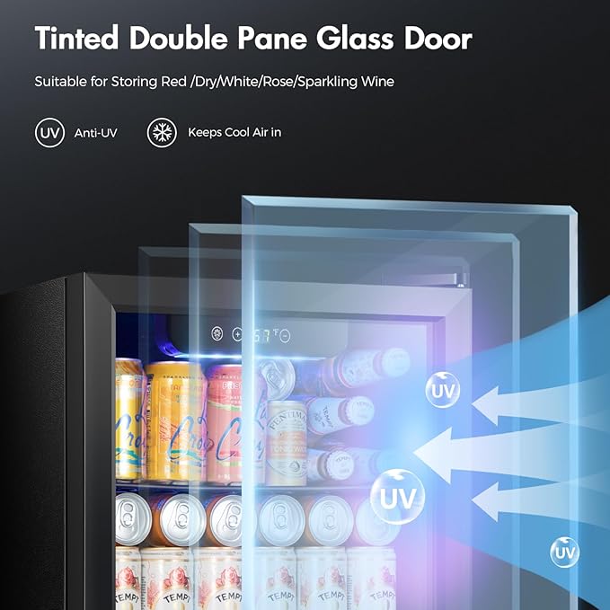 Kismile 1.3 Cu.ft Beverage Refrigerator and Cooler,12 Bottle 48 Can Mini Fridge Glass Door, Digital Temperature Display for Soda, Beer or Wine, Small Drink Dispenser Cooler for Home, Office, Bar