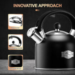 Load image into Gallery viewer, SUSTEAS Tea Kettle - 3.17QT Whistling Kettle with Ergonomic Handle - Premium Stainless Steel Tea Pots for Stove Top, Chic Vintage Teapot with Composite Base, Work for All Stovetops (Black)