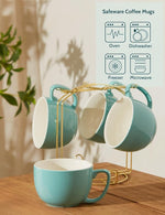 Load image into Gallery viewer, Teocera Turquoise Coffee Mugs Set of 4, 16 oz Ceramic Coffee Mug, Large Mug Set with Handle for Cold or Hot Drinks like Cocoa, Milk, Latte, Fruit Cereal, Long-lasting Porcelain with Modern Design