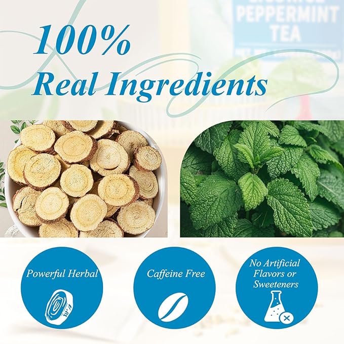 WT WEETEE Licorice Mint Tea Bags 100 Counts, Made 100% Natural & Pure Peppermint & Licorice Root, Naturally Caffeine-free, Sweet & Refreshing