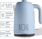 Load image into Gallery viewer, Rae Dunn Electric Hot Water Kettle - Stainless Steel Coffee Maker, Tea Kettle, Swivel Base, With Automatic Shut Off Boil-Dry Protection, Easy Pour, 1500 Watt Boiling Power, 1.7 Liters, Baby Blue