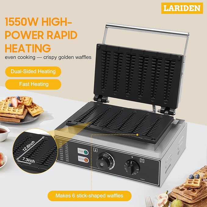 Commercial Waffle Stick Maker, Non-Stick Waffle Maker, Restaurant Flip Waffle Stick Maker, Makes Individual Waffles, Time and Temperature Controls, for Restaurant Snack Bar Home Use