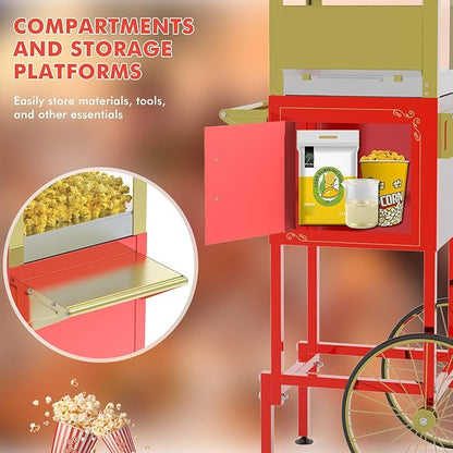Popcorn Machine with Cart, Wheels & 12 Oz Kettle, Popcorn Maker Machine Vintage Style Movie Theater Popcorn Machine for Parties, Events, Commercial, and Home Theater
