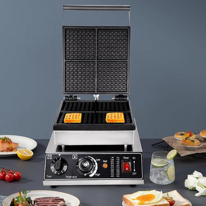 4 Grids Belgian Waffle Pancake Maker,Non-stick Pancake Baker Machin with Dual Heating Pans,110v Waffle Pancake Maker for Commercial,Pancake Maker with Adjustable Thermostats Timers 50-300℃