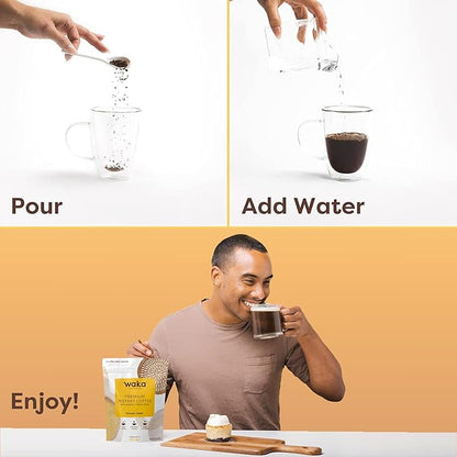 Waka Premium Instant Coffee Pouches — 100% Arabica Freeze Dried Beans — For Hot or Iced Coffee (8 Ounces, House Roast)