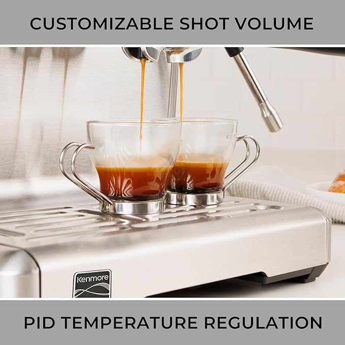 Kenmore Elite Espresso Machine – Automatic Coffee Maker with Auto Tamper, Auto Cleaning, Milk Steamer & Frother, Bean Grinder, Make Professional Barista Style Cappuccino, Café Latte