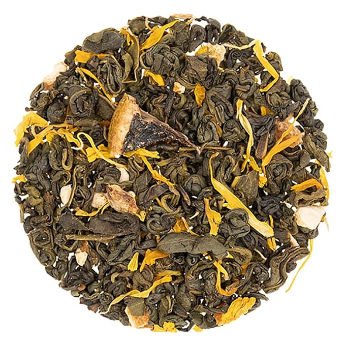 English Tea Store - Lemon Green Tea | Loose Leaf Pouch 4oz | With Lemon Peel and Flower Petals | Low Caffeine | Vegan and Kosher | Enjoy Hot or Iced | High Antioxidant Green Tea Blend