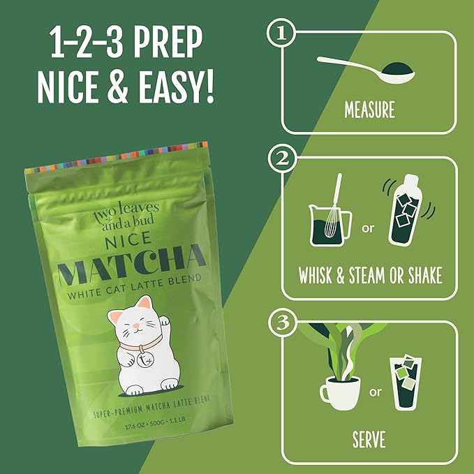 Two Leaves and a Bud Nice Matcha Latte Blend (36 Servings), Japanese Matcha Green Tea Powder, 1 Resealable Bag, 1.1lb (500g)