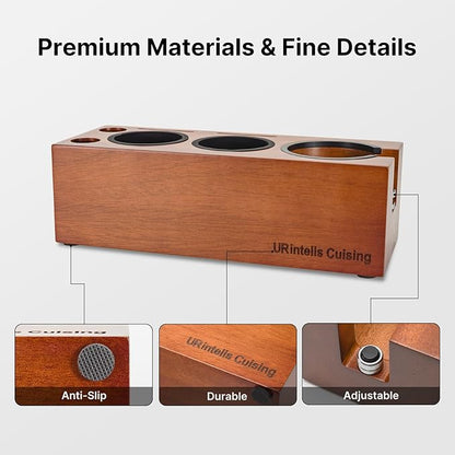 Espresso Tamping Station 8 in 1 Red Rosewood Multifunctional Coffee Organizer with Stainless Steel Drawer Fits 51, 54, 58mm Espresso Tamper, Portafilter, Distributor & Puck Screen Espresso Accessories