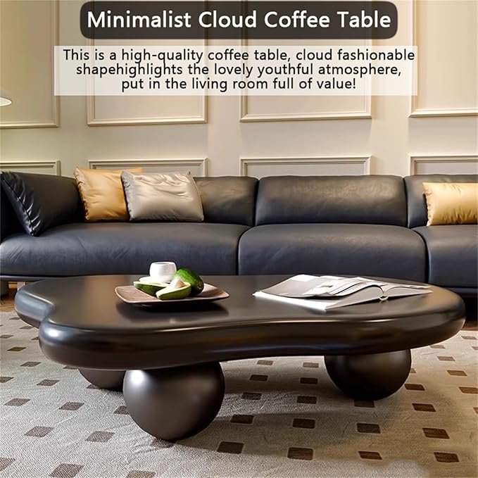 Cloud Coffee Table, Modern Coffee Table for Living Room Apartment, Cartoon Irregular Indoor Tea Table, Cute End Table with Ball 3 Legs, Easy Assemble,Black l47.2
