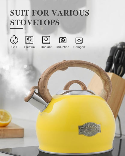 Tea Kettle for Stovetop, 2.7 Quart Loud Whistle Stovetop Teapots,Food Grade Stainless Steel Tea kettles for Stove Top with Anti-hot Ergonomic Handle,Suitable for All Heat Sources,Yellow
