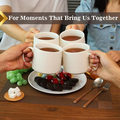 Large Coffee Mugs Set of 4, 19 oz Stackable Ceramic Coffee Mug, Coffee Cups with Large Handle for Latte, Cappuccino, Milk, Tea, Dishwasher & Microwave Safe, Ideal Gift for Men, Women - White