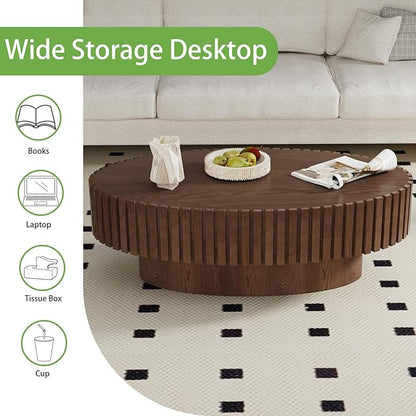 Handmade Wood Oval Coffee Table - Contemporary Style for Living Room, Pedestal Design & Easy Assembly (Walnut)