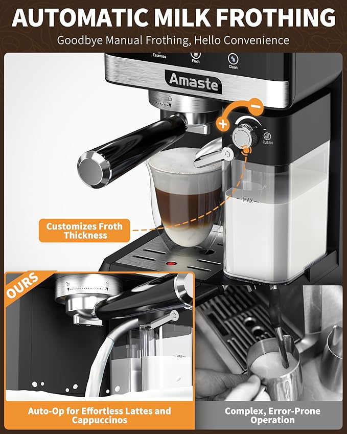 Amaste Espresso Machine, 20 Bar Cappuccino Machine With Touch Screen, Espresso Machine with Milk Frother for Home, 3-in-1 Latte Machine With Milk Tank for Espresso, Cappuccinos & Lattes, 1350W