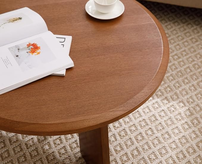 chairus 32 Inches Round Coffee Table Solid Wood Side Table Cute Circle End Table for Living Room, Home Decor, Balcony, Walnut