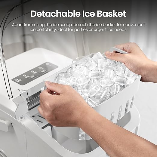 Kismile Ice Makers Countertop with Handle,8 Cubes in 6 Mins,Portable Ice Maker Machine with Self-Cleaning for Home/Office(White)