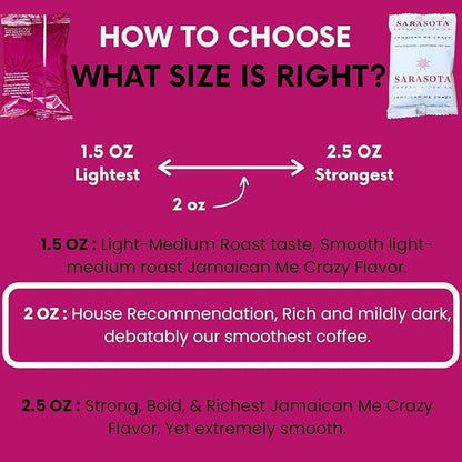 Sarasota Coffee Ground Packets | Gourmet Flavored Medium Roast Grounds Packs | Jamaican Me Crazy | Low Acid Mold Free Individual Single Pot Pouches for 12 Cup Coffee Maker | 2 Ounce Bags, 12 Count