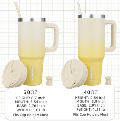 BJPKPK 40 oz Tumbler With Handle Insulated Tumblers With Lid And Straw Stainless Steel Thermal Cup,Lemon
