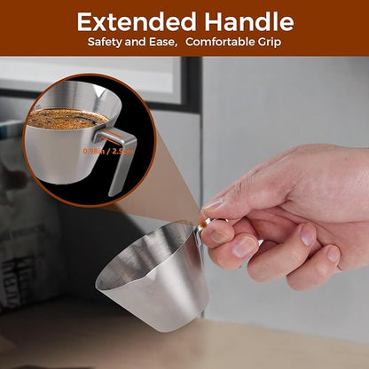 2 Pcs Espresso Cups with Handle, Stainless Steel Espresso Accessories, Double Spout Metal Measuring Cup with Dual Scale, Espresso Shot Cup with V-Shaped Mouth, 3.4OZ/100ML(White)