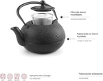 Load image into Gallery viewer, IBILI 40 Oz Cast Iron Teapot with Infuser | Made in Spain | Hammered Texture, Enameled Interior, Stovetop &amp; Induction Compatible, Japanese Kettle for Loose Leaf Tea, Tetsubin Design, Black