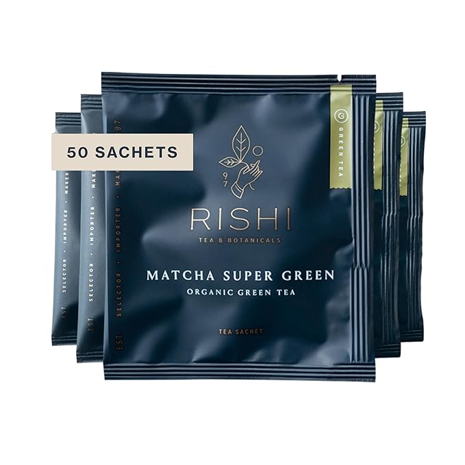 Rishi Tea Matcha Super Green Japanese Tea - Organic, Caffeinated Sachet Bags, Umami, Antioxidant Rich Sencha & Matcha Blend - 50 Count