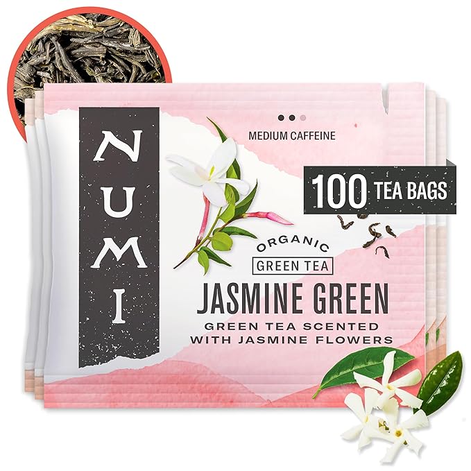 Numi Organic Tea Jasmine Green, 100 Count Box of Tea Bags (Packaging May Vary)