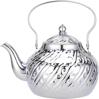 SANQIAHOME 2000ml stainless steel antique style teapot,with Infuser, thickened boiling kettle, lifting handle,Silver